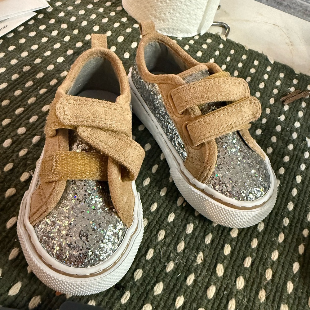 Sparkling Silver and Tan Kids Sneakers